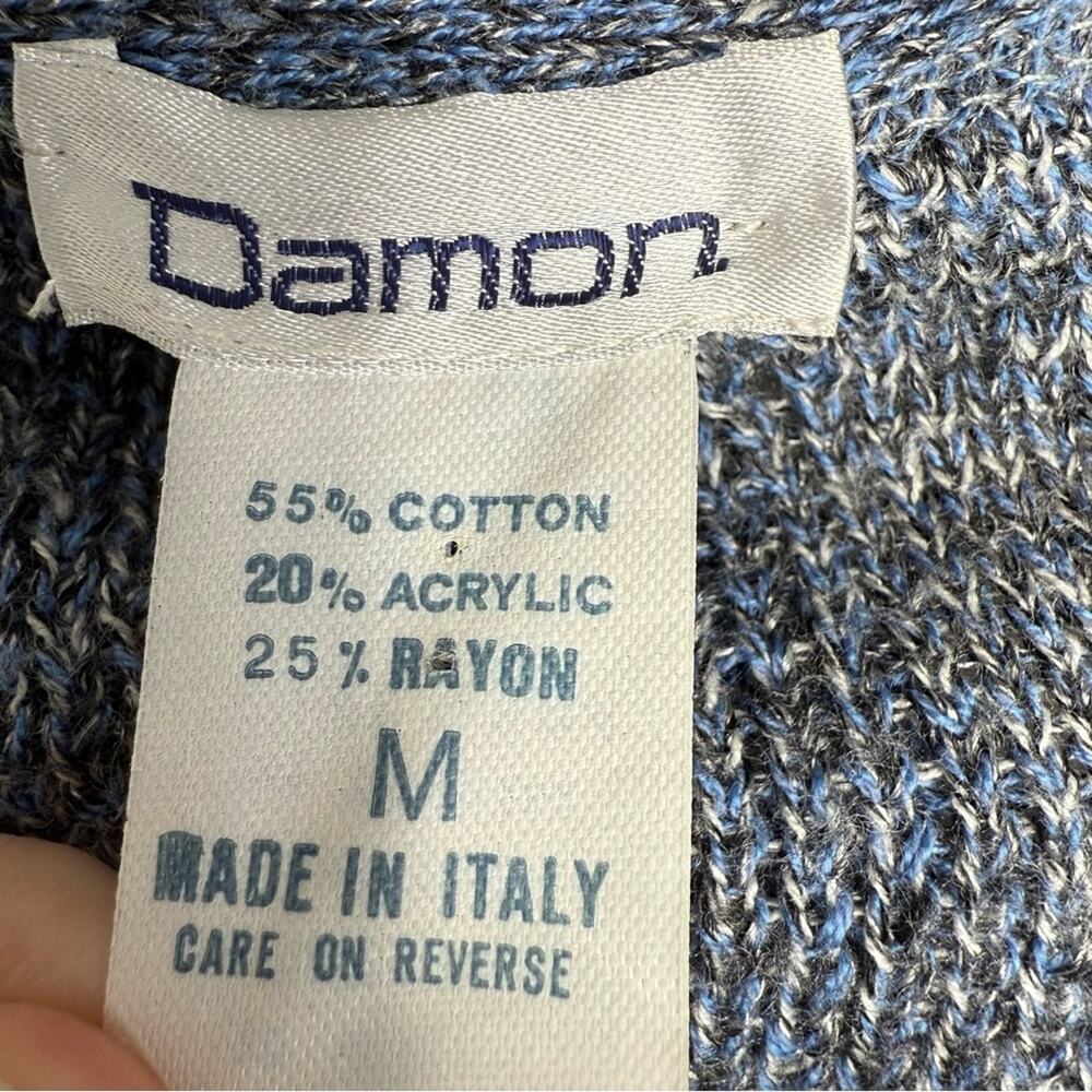 Vintage 1980s Damon Made in Italy Argyle Knit Grandpa Cardigan Sweater Blue M - Picture 3 of 6